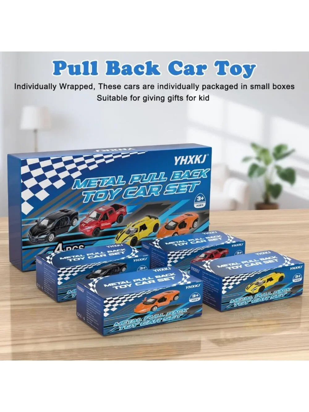 Diecast Pull Back Race Cars Set, 1:36 Scale with Opening Doors, 4 Pack for Kids